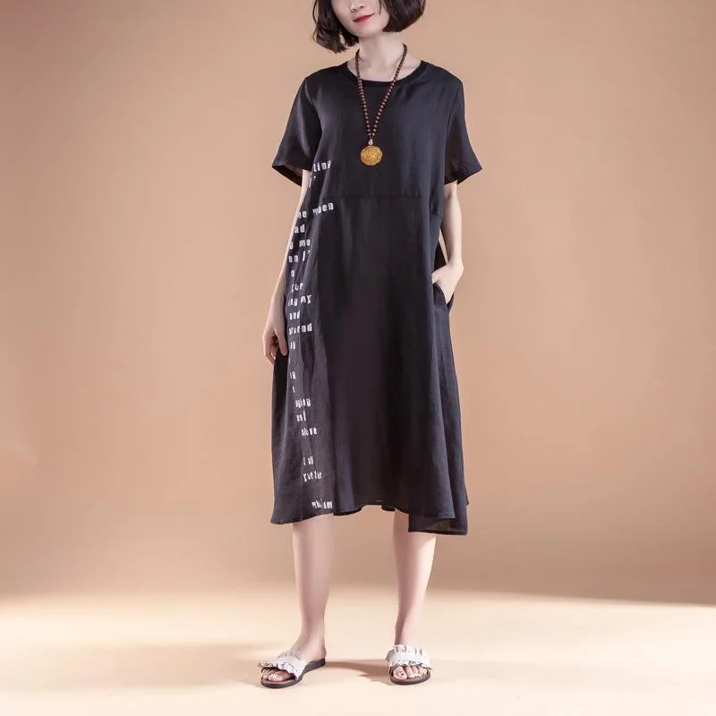 Super Savings Elegant cotton dresses oversize Short Sleeve Pockets Summer Casual Black Dress Super Savings Elegant cotton dresses oversize Short Sleeve Pockets Summer Casual Black Dress