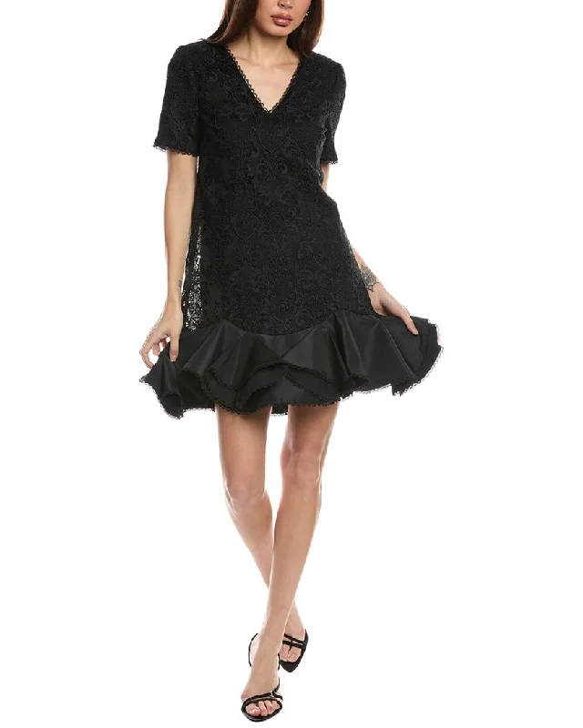 Early Bird Discount Badgley Mischka Flounce Hem Shift Dress