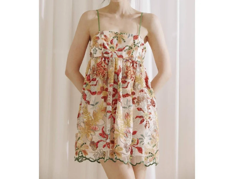 Shop and Save Fall Sequin Floral Print Sleeveless Mini Dress In Yellow