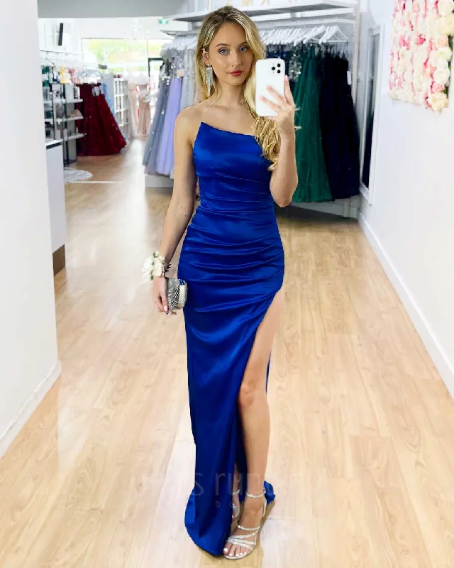 Online Only Tayla Satin Gown - Cobalt Blue