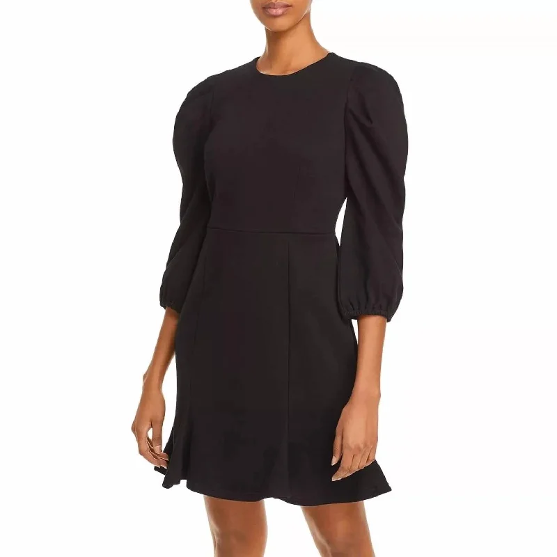 Exclusive Online Offer Puff Sleeve Tunic Sweatshirt Ruffle Casual Knit Mini Dress In Black