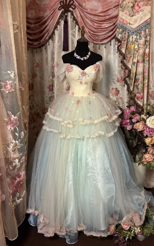 Extra Savings Champagne Off Shoulder Tulle A-Line Vintage Long Prom Dress Evening Gown, DP4516 Extra Savings Champagne Off Shoulder Tulle A-Line Vintage Long Prom Dress Evening Gown, DP4516