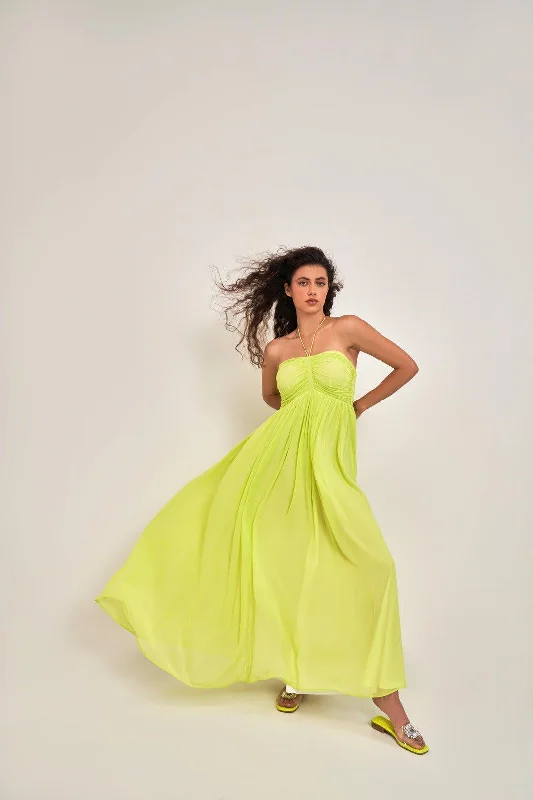 Stock Clearance LIME HALTER NECK SUMMER MAXI DRESS