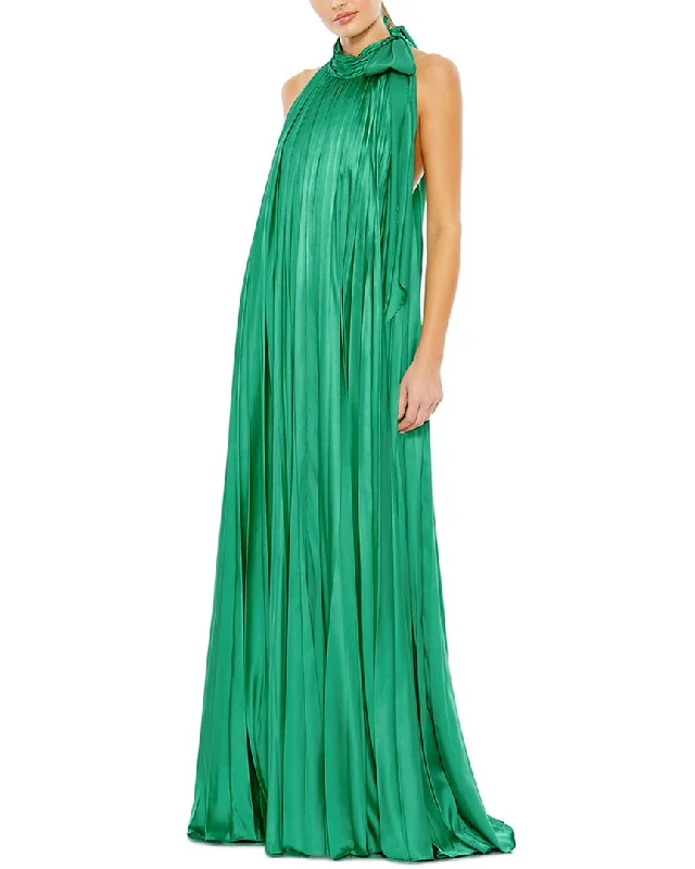 Price Buster Mac Duggal Pleated Trapeze Halter Neck Gown