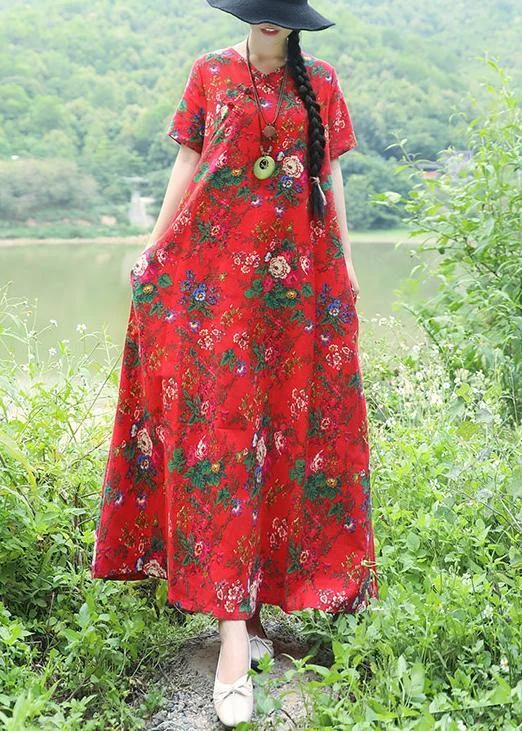 Deal of the Day Art prints linen dress plus size Inspiration red Robe Dress summer