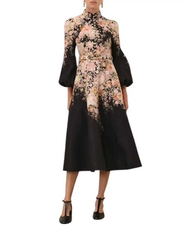 Savings Galore Buttoned Midi Dress In Black Rococo