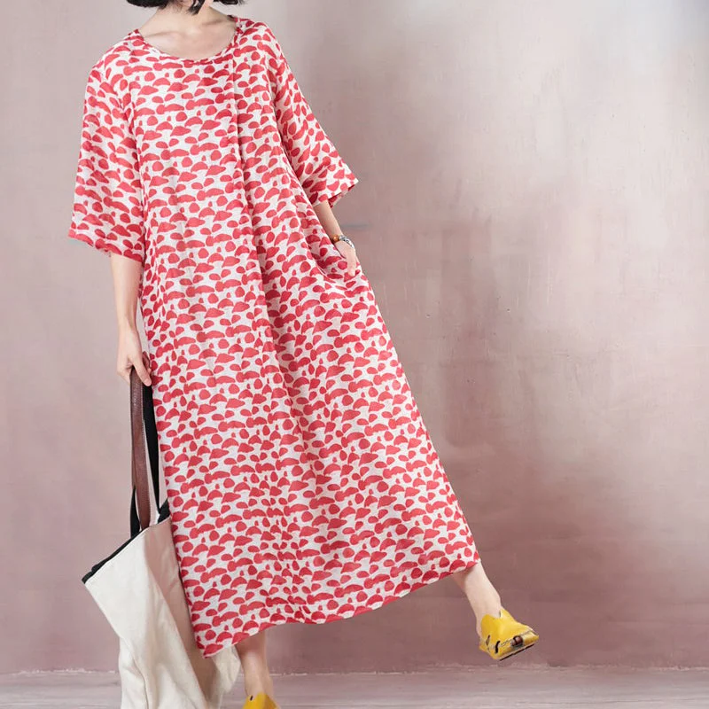 Discount Days fine red linen dresses oversized o neck print linen gown vintage half sleeve baggy dresses Discount Days fine red linen dresses oversized o neck print linen gown vintage half sleeve baggy dresses