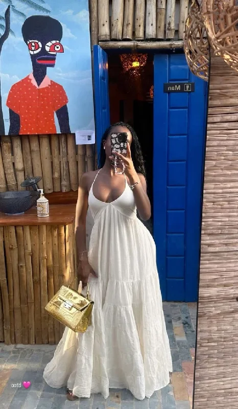 Buy More, Save More White Halter Neck A-Line Long Party Dress Fashion Women Dress, DP4492 Buy More, Save More White Halter Neck A-Line Long Party Dress Fashion Women Dress, DP4492