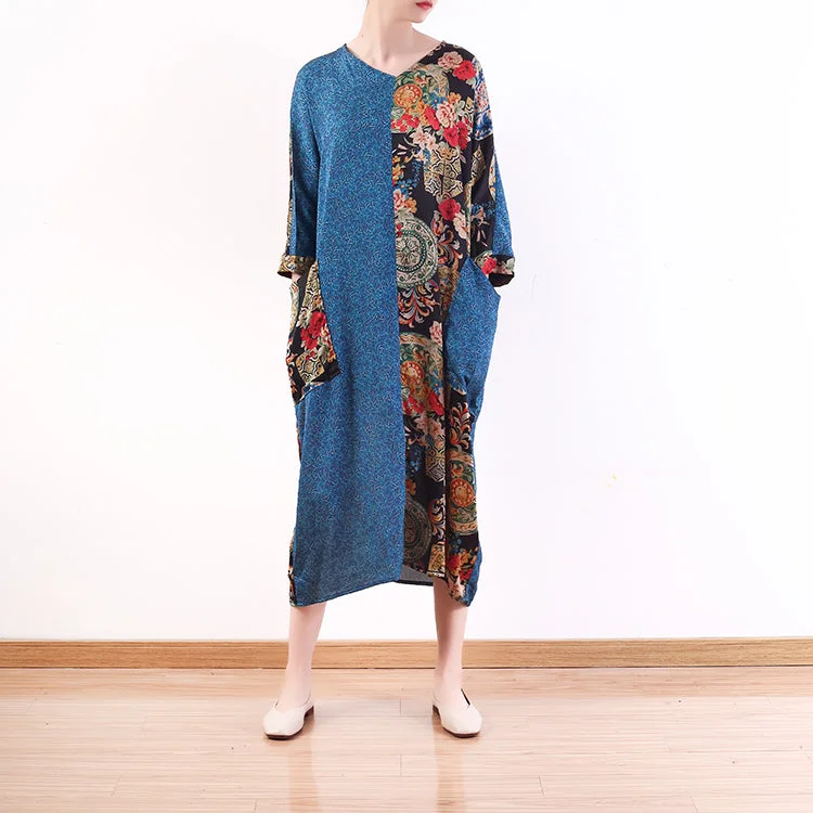 Epic Deals fashion blue natural chiffon dress casual patchwork prints caftans fine silk o neck maxi dresses Epic Deals fashion blue natural chiffon dress casual patchwork prints caftans fine silk o neck maxi dresses