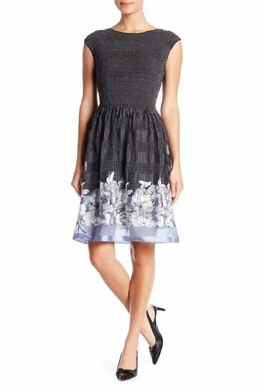 Discount Deals Smocked Fit & Flare Polka Dot Floral Hem Chiffon Midi Dress In Blue