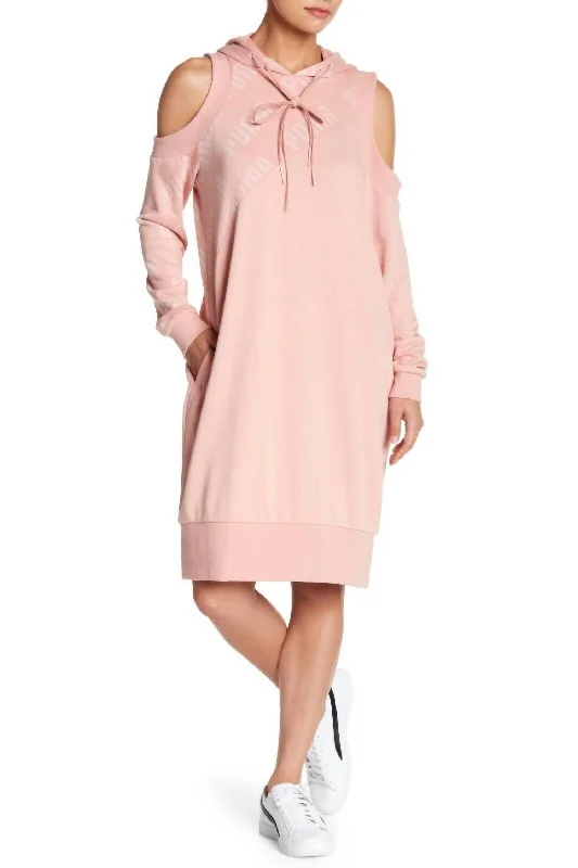 Online Only En Pointe Cold Shoulder Sweatshirt Logo Pullover Dress In Pink