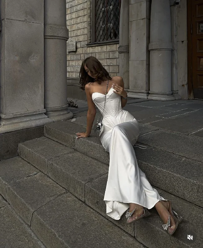 Fantastic Deals White Sweetheart Neck Corset Mermaid Satin Long Party Dress Birthday Outfits, DP4491 Fantastic Deals White Sweetheart Neck Corset Mermaid Satin Long Party Dress Birthday Outfits, DP4491