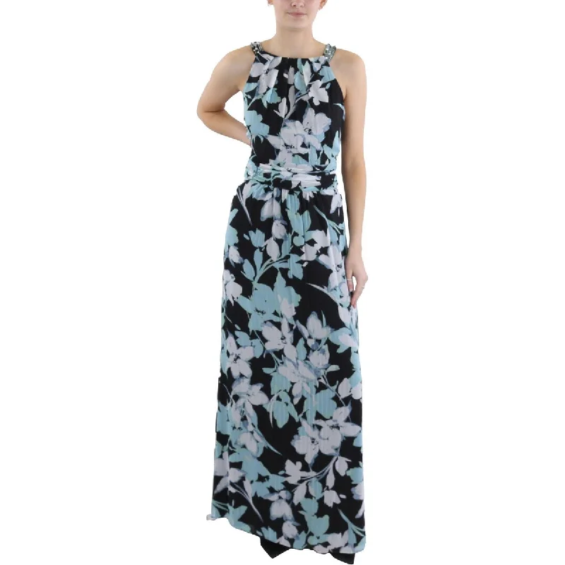Fantastic Deals Plus Womens Full Length Floral Print Halter Dress