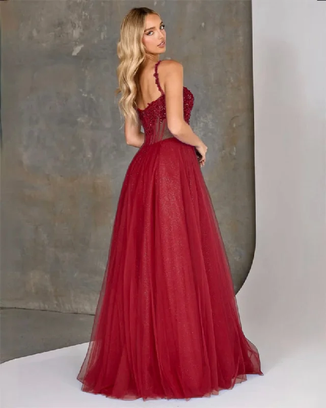 Limited Availability Lilla Corset Tulle Gown - Ruby