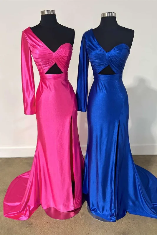 Deal Dash One Shoulder Long Sleeves Mremaid Party Prom Dress