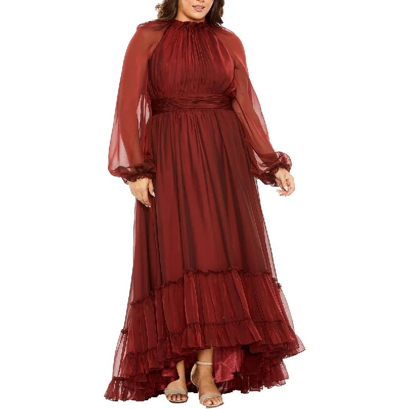 Price Cut Plus Womens Chiffon Ruched Evening Dress