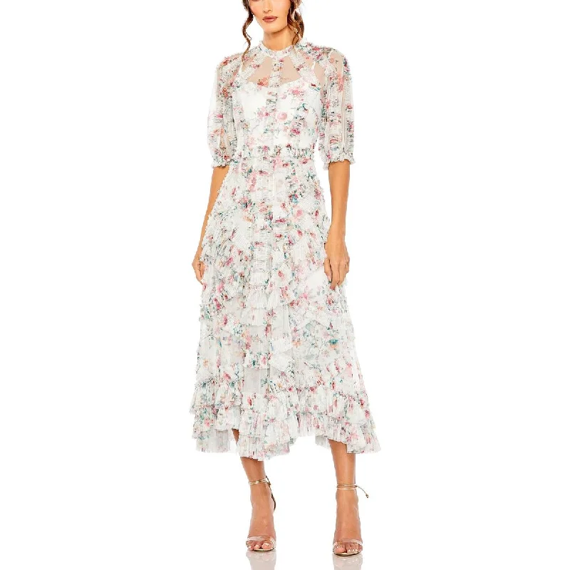 Today’s Special Mac Duggal Womens Floral Print Ruffled Evening Dress