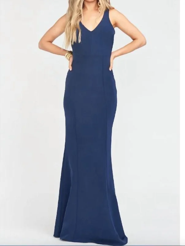 Sale Event Morgan Crepe Mermaid Gown In Navy Blue