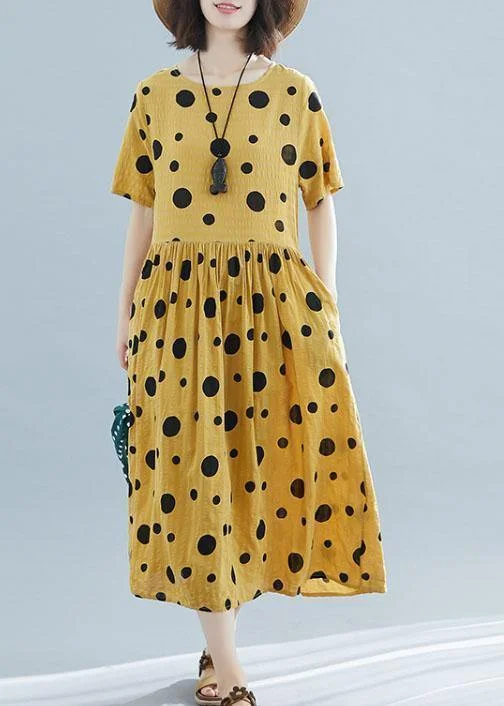 Super Sale DIY dotted short sleeve linen tunic dress Shirts yellow o neck Dresses summer Super Sale DIY dotted short sleeve linen tunic dress Shirts yellow o neck Dresses summer