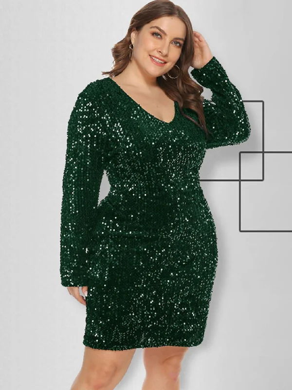 Super Savings KittenAlarm - Plus Size Sequins Glitter Bodycon Dress