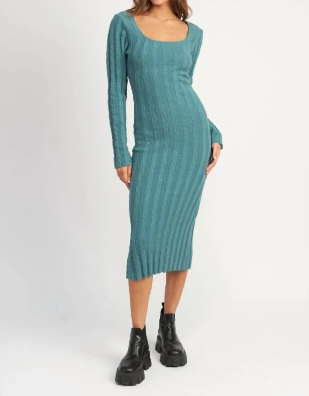 Friends and Family Sale Square Neck Ribbed Midi Dress In Light Teal