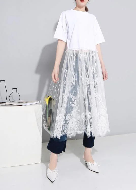 Huge Discounts Bohemian short sleeve cotton Tunics Inspiration white Art Dresses patchwork sundress