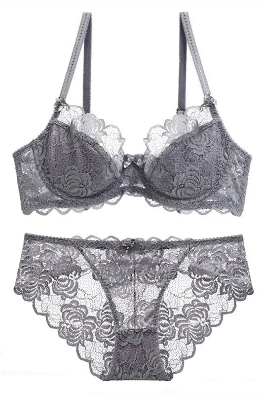 Quick Sale Free Shipping Grey Lace Lingerie Set