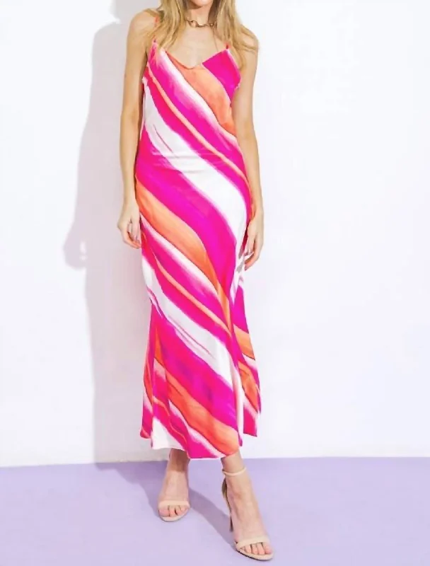 Deal Mania A Printed Woven Midi Cami Dress In Fuchsia Ivory