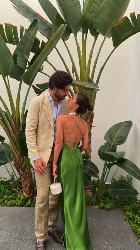 Savings Spectacular Green Straps Backless Long Party Dress Wedding Guest Dress, DP2069