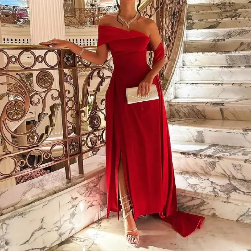 Can't Be Beat Red Satin One Shoulder A-Line Formal Evening Dress, DP2225