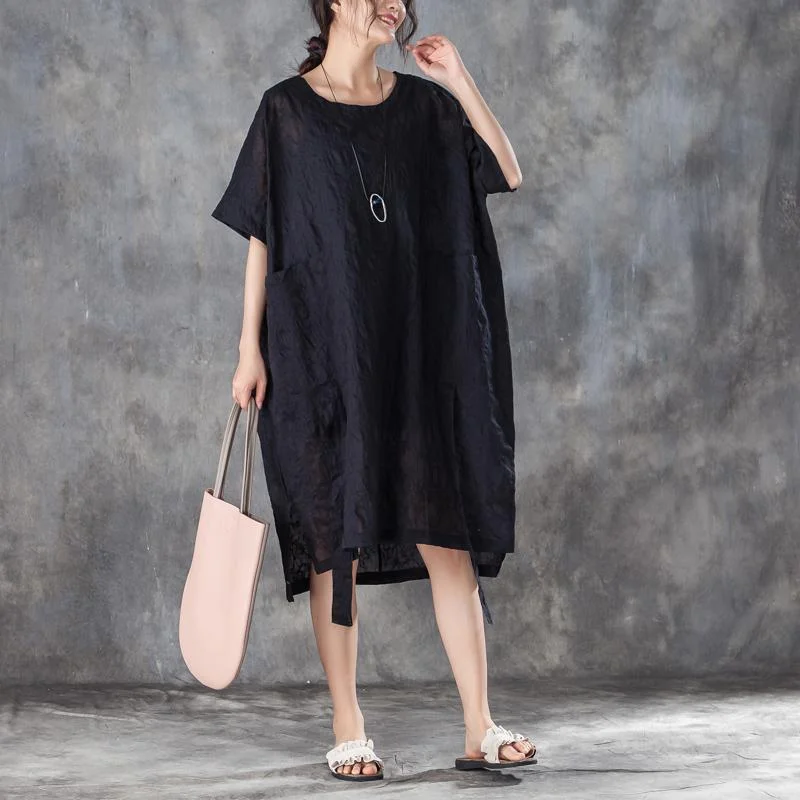 Major Savings Fine summer dresses oversize Loose Round Neck Short Sleeve Irregular Black Dress