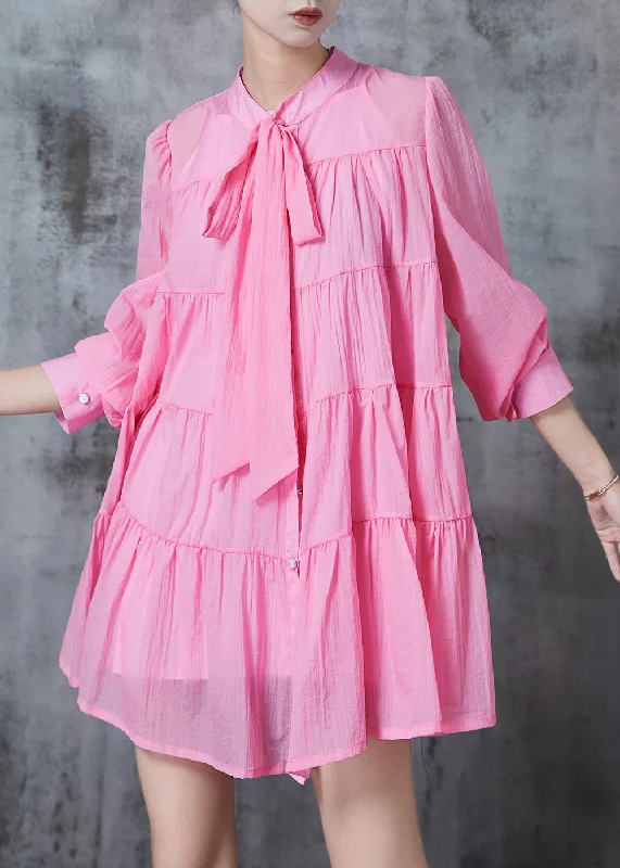 Deal Frenzy Chic Pink Oversized Patchwork Cotton Shirt Dress Spring
