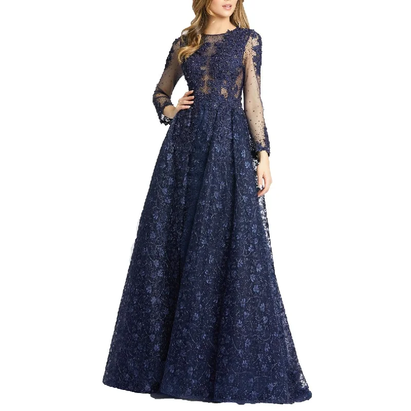 Super Deal Womens Embellished Illusion Evening Dress