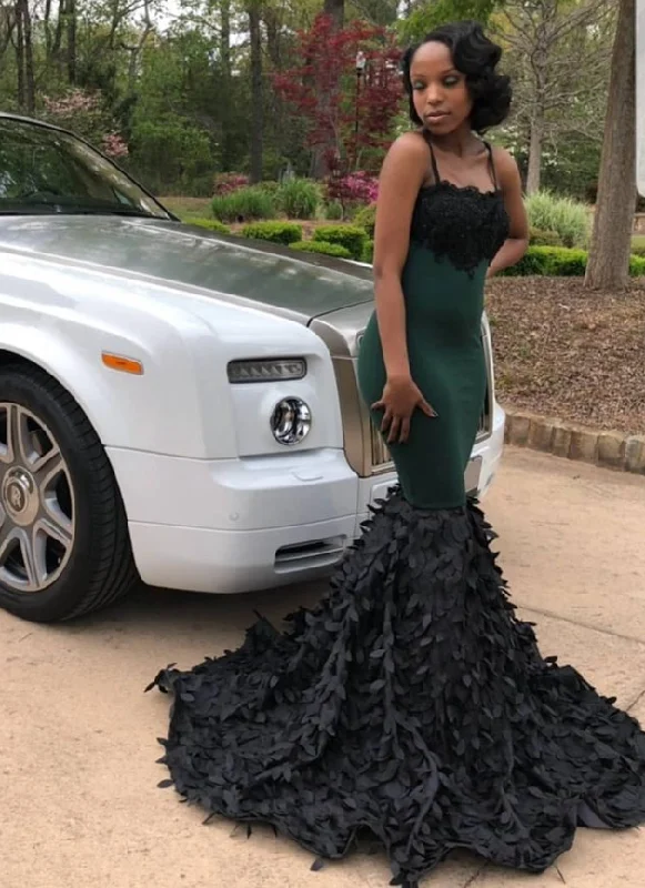 Special Savings Black and Green Straps Mermaid Black Girl Long Prom Dress, DP2127