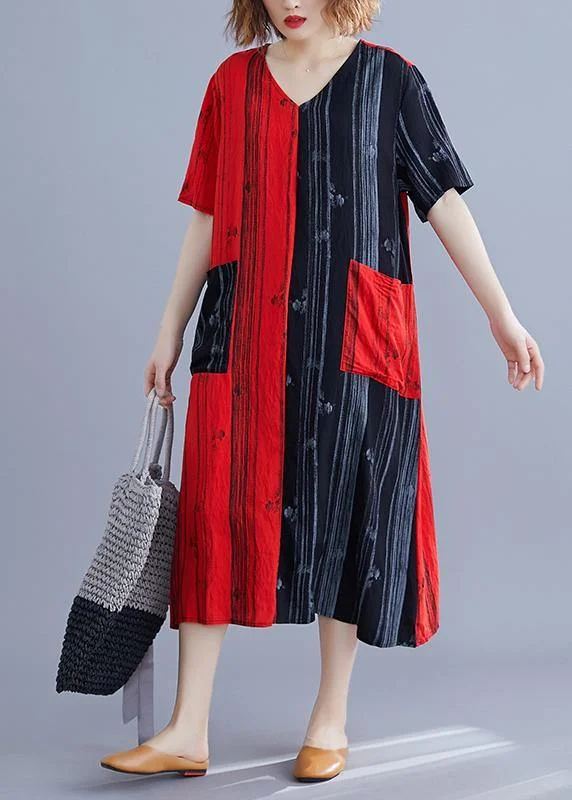 Clearance Items Beautiful v neck patchwork tunic dress Runway red Maxi Dresses summer