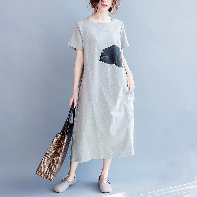 Instant Savings Fine gray cotton dress plus size clothing o neck cotton gown women back side open cotton dress Instant Savings Fine gray cotton dress plus size clothing o neck cotton gown women back side open cotton dress