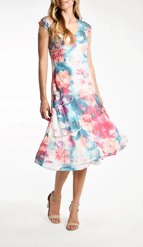 Special Offer Vivid Petals Flute Dress In Multi Floral