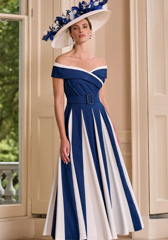 Customer Appreciation Sale John Charles Bardot Pleated A-line Dress, Navy and Ivory