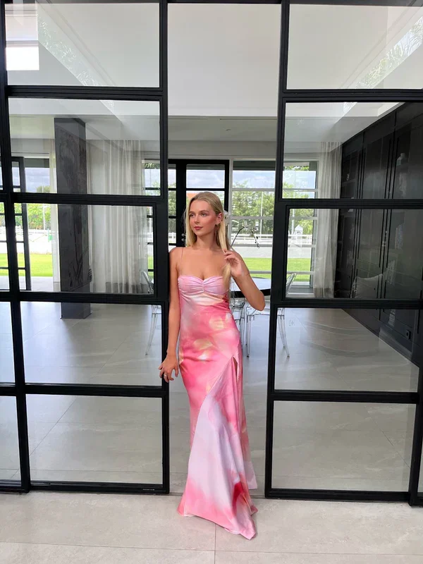 Savings Spectacular Pink Straps Sheath Satin Ombre Long Party Dress Wedding Guest Dress, DP4531 Savings Spectacular Pink Straps Sheath Satin Ombre Long Party Dress Wedding Guest Dress, DP4531