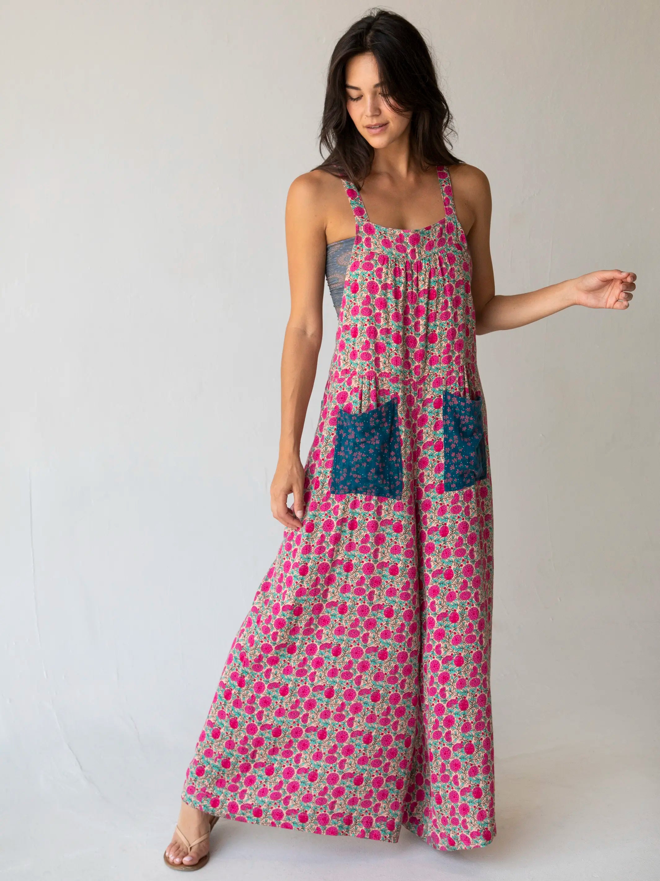 Markdowns Dakota Tie Overall - Pink Puff Floral Cotton
