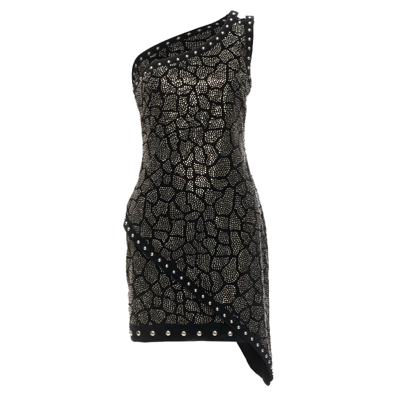 Referral Discount Balmain Olivier Rousteing silver studded bead embellished velvet dress