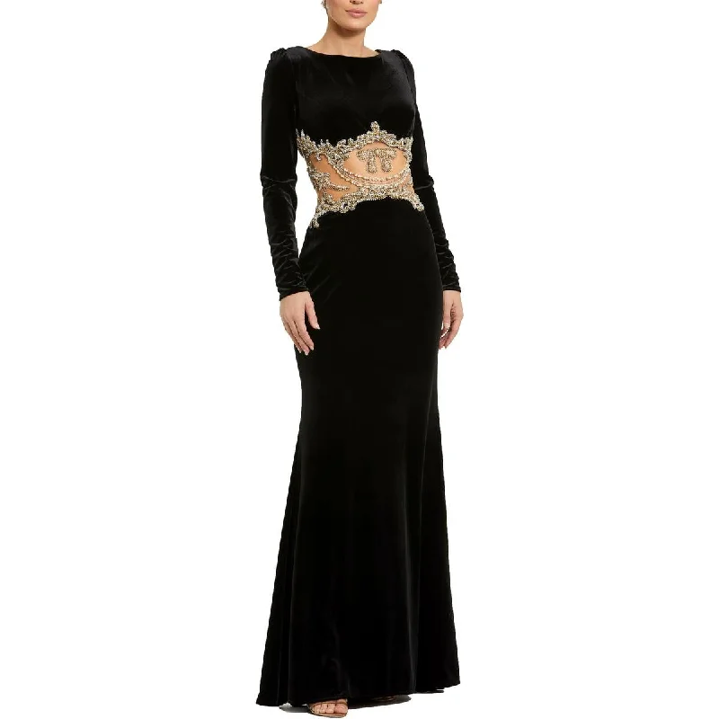 Don't Wait Womens Velvet Embellished Evening Dress