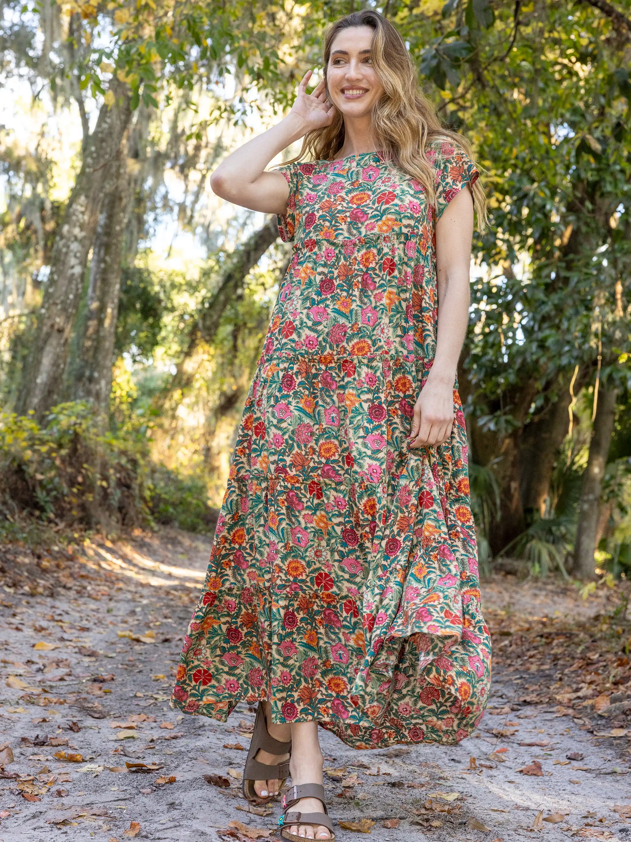 Year-End Sale Berkley Maxi Dress - Tan Pink Floral