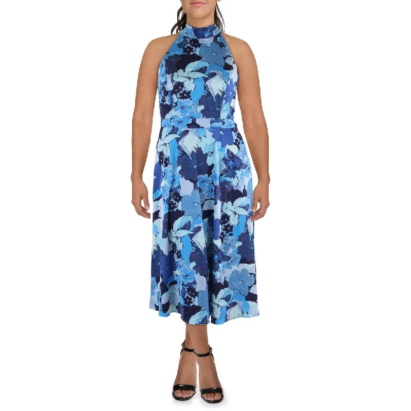 Savings Bonanza Womens Floral Print Tie-Neck Halter Dress