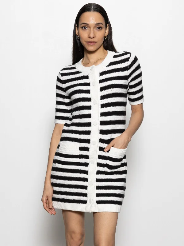 Clearance Items Button Front Knitted Dress Chalk And Black Stripe