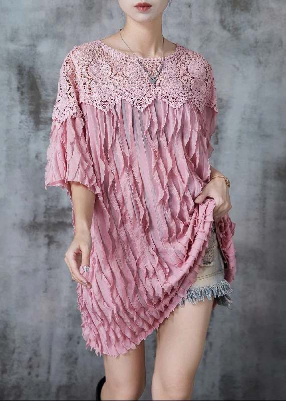 Deal Mania Pink Patchwork Cotton Day Dresses Oversized Summer