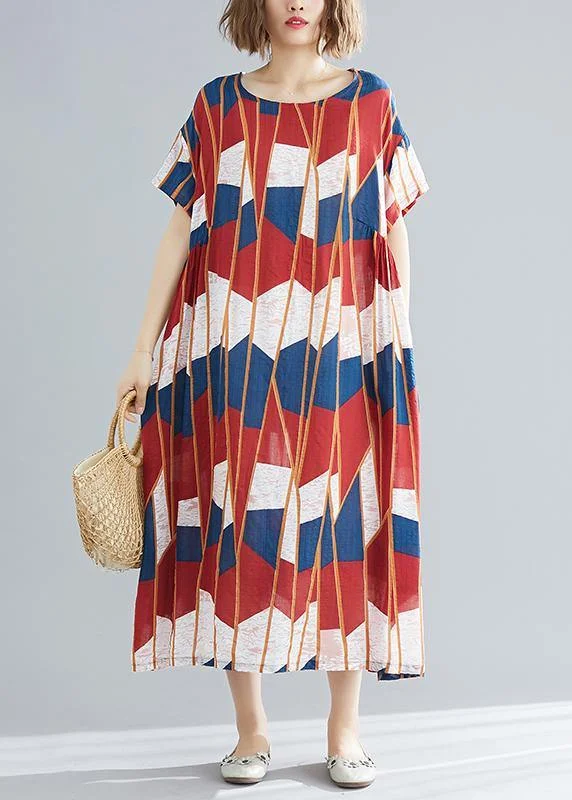 Holiday Sale Beautiful red blue Plaid cotton quilting clothes Plus Size pattern o neck Kaftan Summer Dress Holiday Sale Beautiful red blue Plaid cotton quilting clothes Plus Size pattern o neck Kaftan Summer Dress