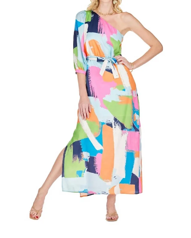 New Deals One-Shoulder Column Dress In Multi-Brush
