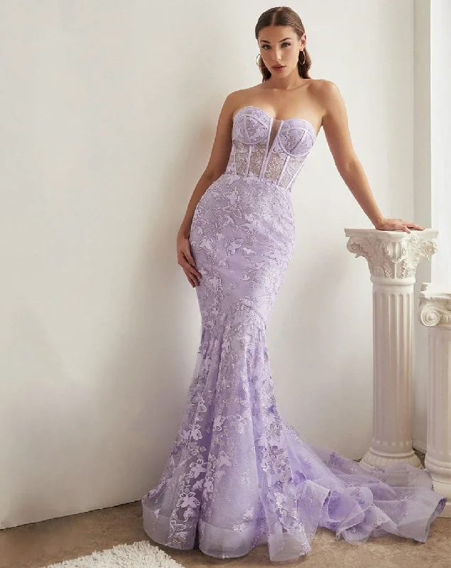 Online Only Mia Corset Butterfly Print Gown - Lavender