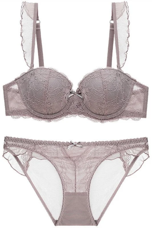 Special Offer Elegant Taupe Lace Lingerie Set